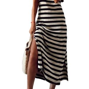 Elegant Black and White Striped Midi Dress